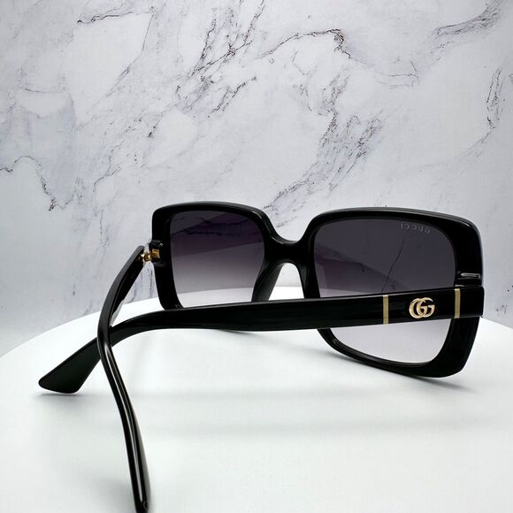 New Gucci Sunglasses Black Square Gold Interlocking GG Metal Logo Italy - Picture 10 of 16